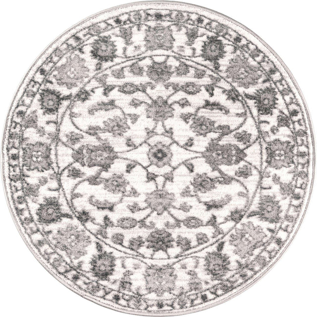 white Gray 3' 3 x 3' 3 Boston Round Area Rug 55% Polypropylene & 45% Polyester Easy Clean Traditional Classical Carpet for Contemporary Living Dining Room Office Space for Sale at Rug Engine