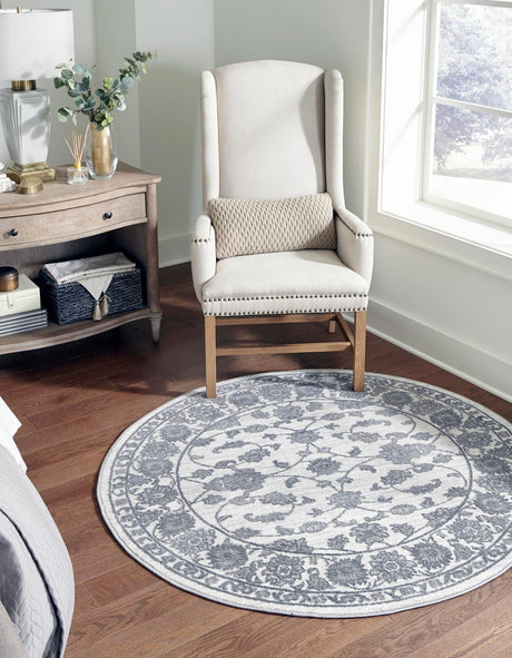 white Gray 7' 10 x 7' 10 Boston Round Area Rug 55% Polypropylene & 45% Polyester Easy Clean Traditional Classical Carpet for Contemporary Living Dining Room Office Space for Sale at Rug Engine