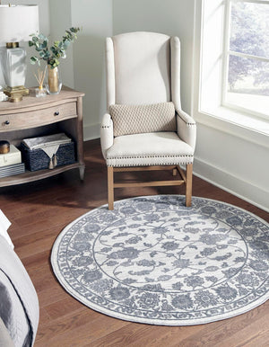 white Gray 5' 1 x 5' 1 Boston Round Area Rug 55% Polypropylene & 45% Polyester Easy Clean Traditional Classical Carpet for Contemporary Living Dining Room Office Space for Sale at Rug Engine