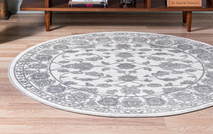 white Gray 7' 10 x 7' 10 Boston Round Area Rug 55% Polypropylene & 45% Polyester Easy Clean Traditional Classical Carpet for Contemporary Living Dining Room Office Space for Sale at Rug Engine