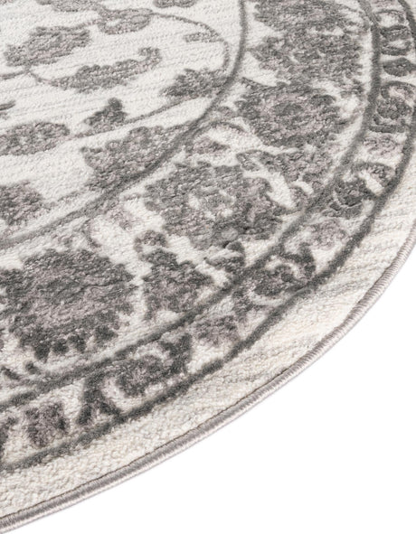 white Gray 7' 10 x 7' 10 Boston Round Area Rug 55% Polypropylene & 45% Polyester Easy Clean Traditional Classical Carpet for Contemporary Living Dining Room Office Space for Sale at Rug Engine