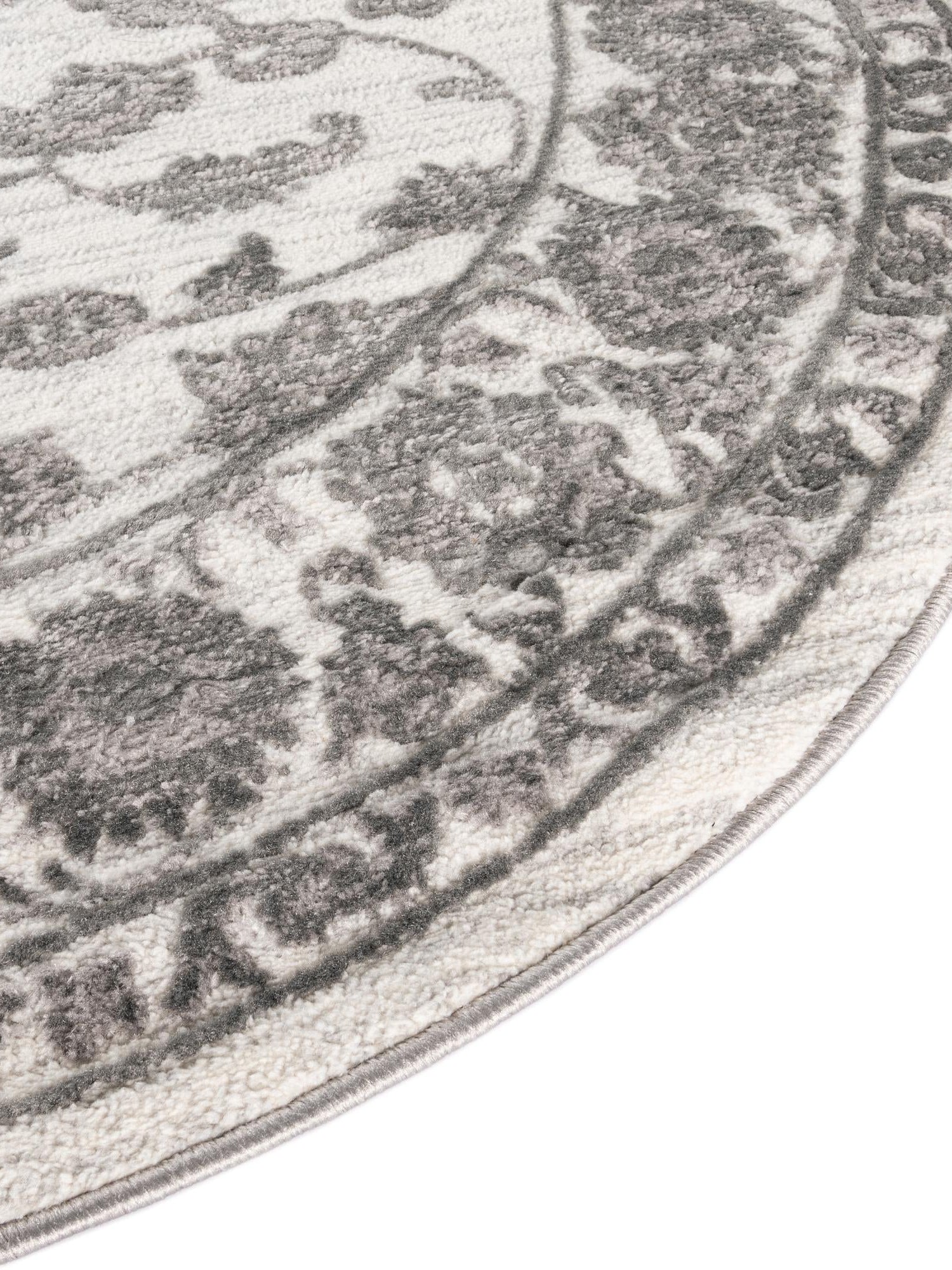 white Gray 3' 3 x 3' 3 Boston Round Area Rug 55% Polypropylene & 45% Polyester Easy Clean Traditional Classical Carpet for Contemporary Living Dining Room Office Space for Sale at Rug Engine