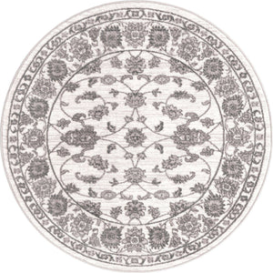 white Gray 5' 1 x 5' 1 Boston Round Area Rug 55% Polypropylene & 45% Polyester Easy Clean Traditional Classical Carpet for Contemporary Living Dining Room Office Space for Sale at Rug Engine