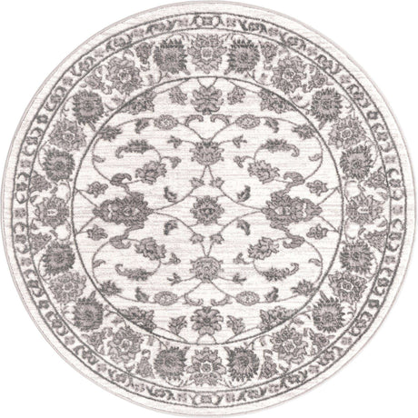 white Gray 5' 1 x 5' 1 Boston Round Area Rug 55% Polypropylene & 45% Polyester Easy Clean Traditional Classical Carpet for Contemporary Living Dining Room Office Space for Sale at Rug Engine