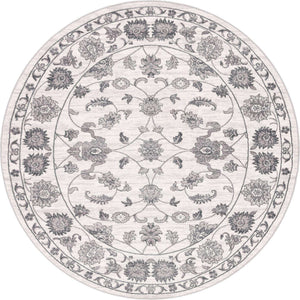 white Gray 7' 10 x 7' 10 Boston Round Area Rug 55% Polypropylene & 45% Polyester Easy Clean Traditional Classical Carpet for Contemporary Living Dining Room Office Space for Sale at Rug Engine