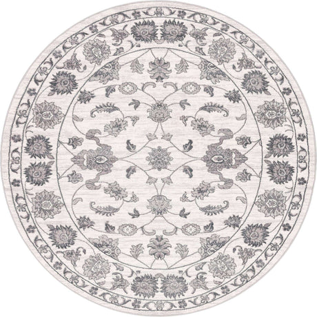 white Gray 7' 10 x 7' 10 Boston Round Area Rug 55% Polypropylene & 45% Polyester Easy Clean Traditional Classical Carpet for Contemporary Living Dining Room Office Space for Sale at Rug Engine