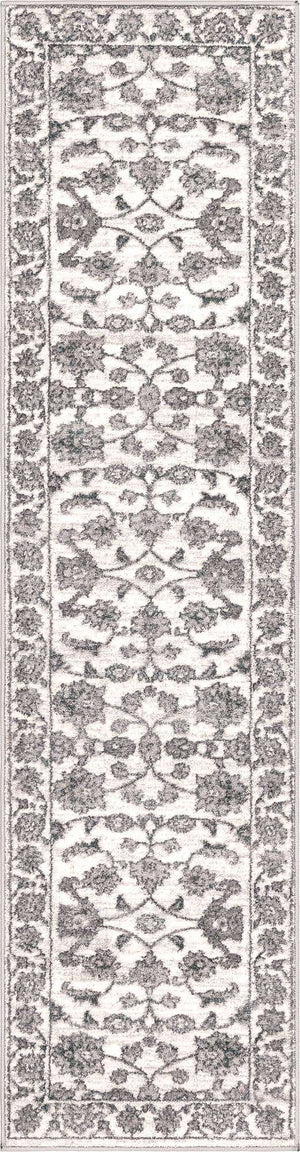 white Gray 2' x 8' Boston Runner Area Rug 55% Polypropylene & 45% Polyester Easy Clean Traditional Classical Carpet for Contemporary Living Dining Room Office Space for Sale at Rug Engine