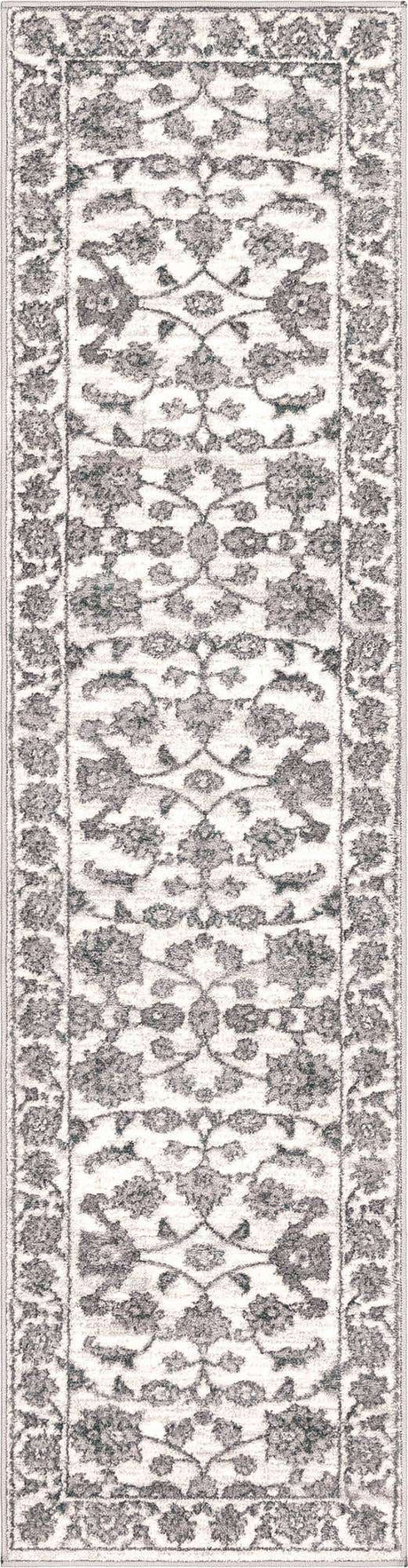 white Gray 2' x 8' Boston Runner Area Rug 55% Polypropylene & 45% Polyester Easy Clean Traditional Classical Carpet for Contemporary Living Dining Room Office Space for Sale at Rug Engine