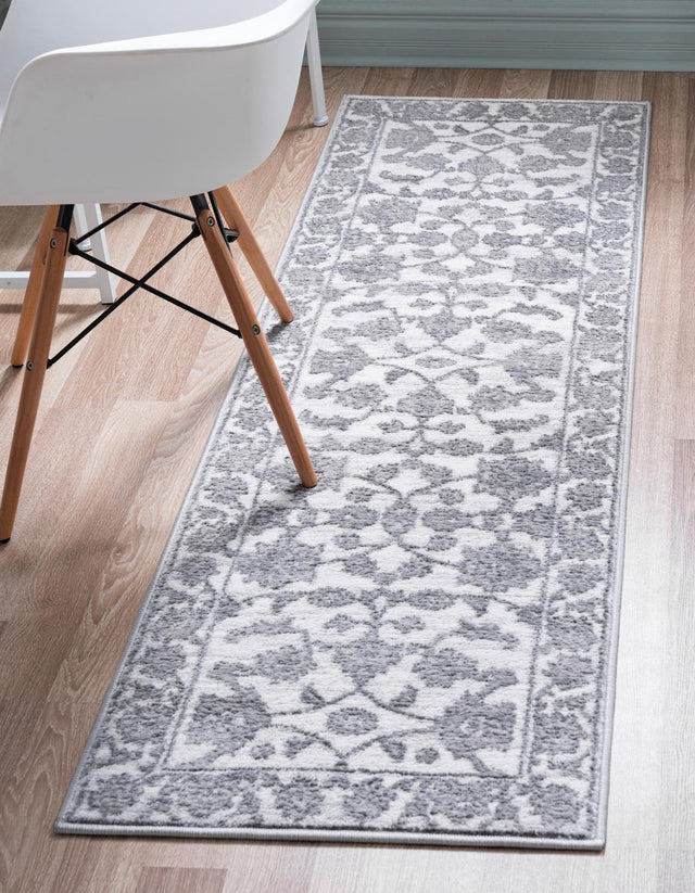 white Gray 2' x 8' Boston Runner Area Rug 55% Polypropylene & 45% Polyester Easy Clean Traditional Classical Carpet for Contemporary Living Dining Room Office Space for Sale at Rug Engine