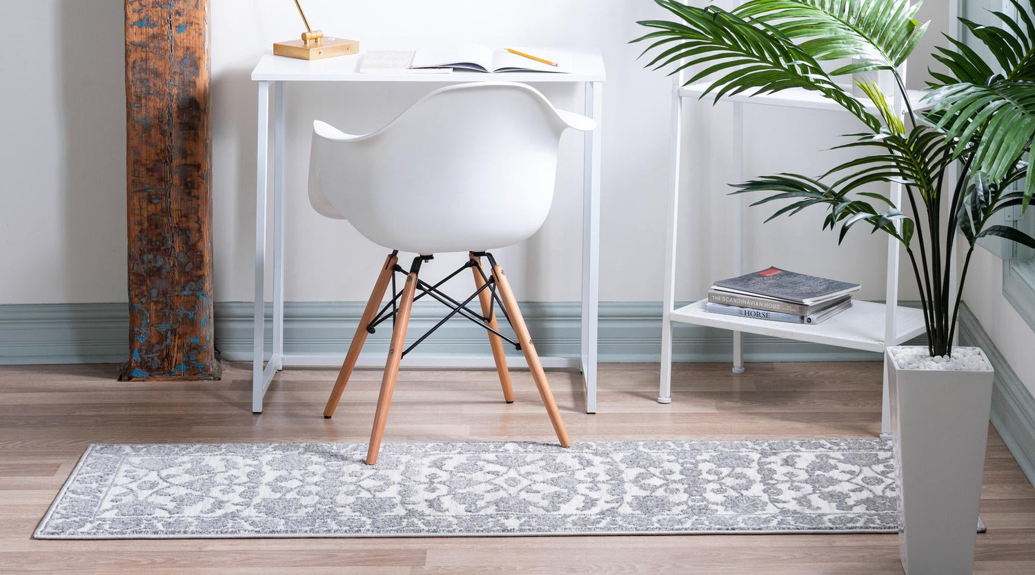 white Gray 2' x 8' Boston Runner Area Rug 55% Polypropylene & 45% Polyester Easy Clean Traditional Classical Carpet for Contemporary Living Dining Room Office Space for Sale at Rug Engine