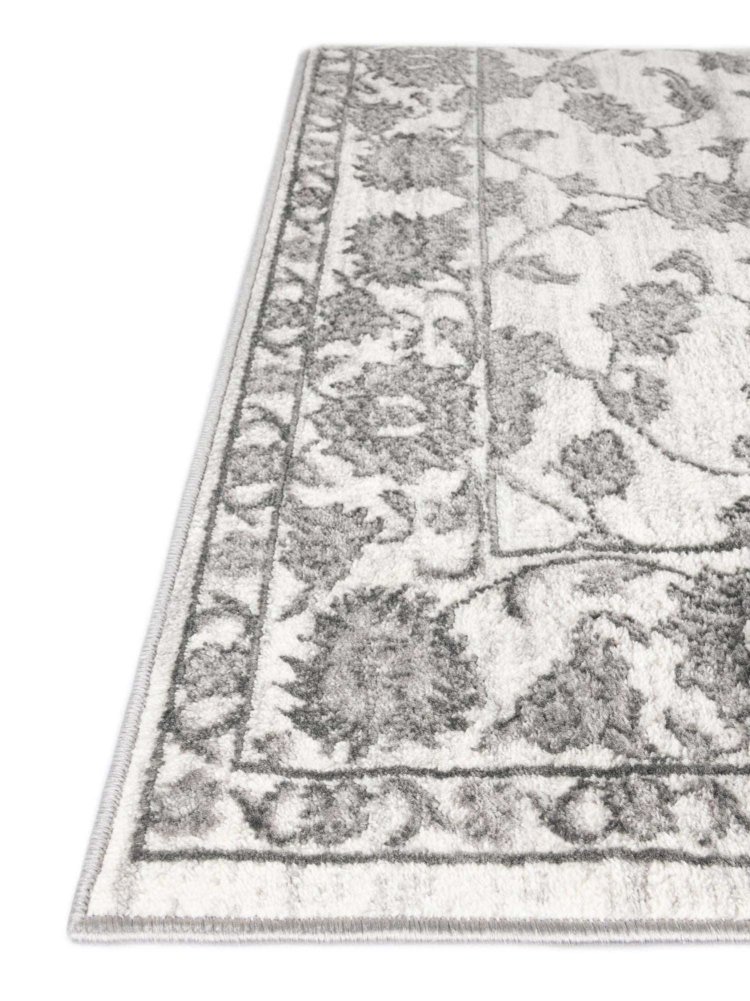white Gray 2' x 8' Boston Runner Area Rug 55% Polypropylene & 45% Polyester Easy Clean Traditional Classical Carpet for Contemporary Living Dining Room Office Space for Sale at Rug Engine