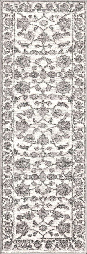white Gray 2' x 6' 1 Boston Runner Area Rug 55% Polypropylene & 45% Polyester Easy Clean Traditional Classical Carpet for Contemporary Living Dining Room Office Space for Sale at Rug Engine