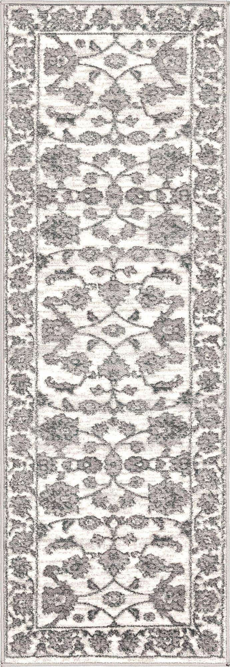 white Gray 2' x 6' 1 Boston Runner Area Rug 55% Polypropylene & 45% Polyester Easy Clean Traditional Classical Carpet for Contemporary Living Dining Room Office Space for Sale at Rug Engine