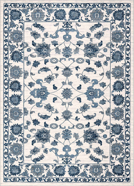 White Blue 9' 10 x 14' Boston Rectangle Area Rug 55% Polypropylene & 45% Polyester Easy Clean Traditional Classical Carpet for Contemporary Living Dining Room Office Space for Sale at Rug Engine
