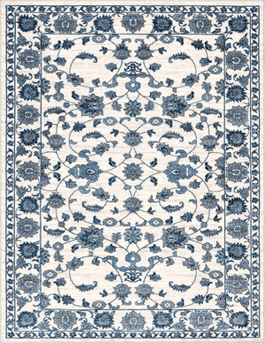 White Blue 9' x 12' Boston Rectangle Area Rug 55% Polypropylene & 45% Polyester Easy Clean Traditional Classical Carpet for Contemporary Living Dining Room Office Space for Sale at Rug Engine