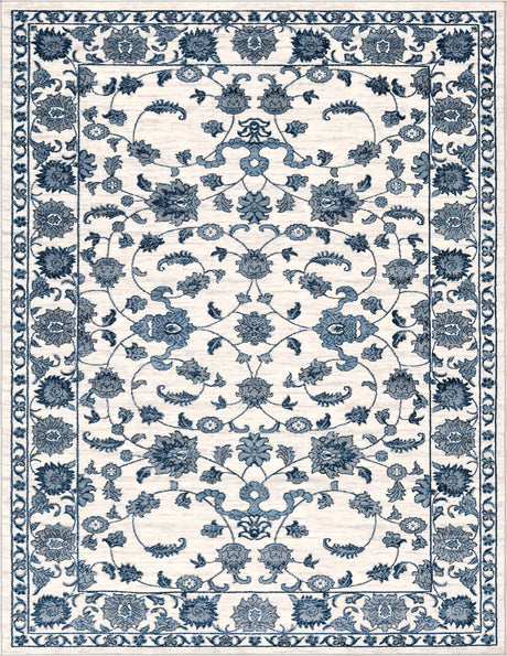 White Blue 9' x 12' Boston Rectangle Area Rug 55% Polypropylene & 45% Polyester Easy Clean Traditional Classical Carpet for Contemporary Living Dining Room Office Space for Sale at Rug Engine