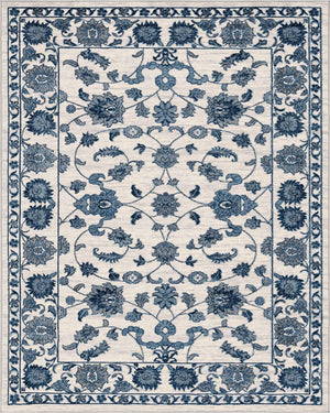 White Blue 7' 10 x 10' Boston Rectangle Area Rug 55% Polypropylene & 45% Polyester Easy Clean Traditional Classical Carpet for Contemporary Living Dining Room Office Space for Sale at Rug Engine