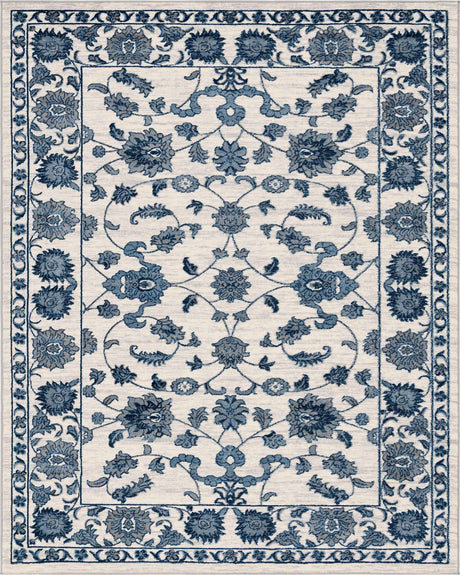 White Blue 7' 10 x 10' Boston Rectangle Area Rug 55% Polypropylene & 45% Polyester Easy Clean Traditional Classical Carpet for Contemporary Living Dining Room Office Space for Sale at Rug Engine