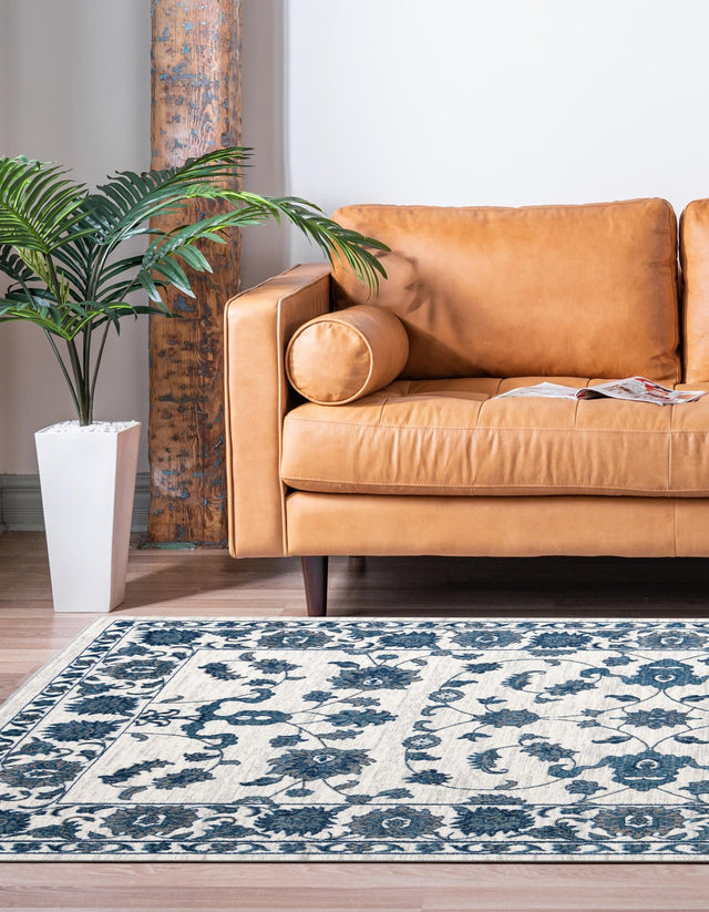White Blue 4' x 6' Boston Rectangle Area Rug 55% Polypropylene & 45% Polyester Easy Clean Traditional Classical Carpet for Contemporary Living Dining Room Office Space for Sale at Rug Engine