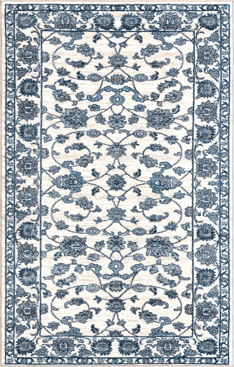 White Blue 5' x 8' Boston Rectangle Area Rug 55% Polypropylene & 45% Polyester Easy Clean Traditional Classical Carpet for Contemporary Living Dining Room Office Space for Sale at Rug Engine