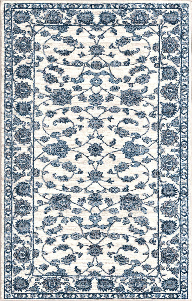 White Blue 5' x 8' Boston Rectangle Area Rug 55% Polypropylene & 45% Polyester Easy Clean Traditional Classical Carpet for Contemporary Living Dining Room Office Space for Sale at Rug Engine