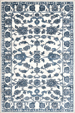 White Blue 4' x 6' Boston Rectangle Area Rug 55% Polypropylene & 45% Polyester Easy Clean Traditional Classical Carpet for Contemporary Living Dining Room Office Space for Sale at Rug Engine