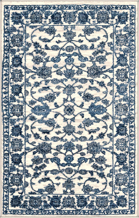White Blue 3' 3 x 5' 3 Boston Rectangle Area Rug 55% Polypropylene & 45% Polyester Easy Clean Traditional Classical Carpet for Contemporary Living Dining Room Office Space for Sale at Rug Engine