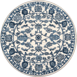 White Blue 3' 3 x 3' 3 Boston Round Area Rug 55% Polypropylene & 45% Polyester Easy Clean Traditional Classical Carpet for Contemporary Living Dining Room Office Space for Sale at Rug Engine