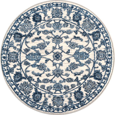 White Blue 3' 3 x 3' 3 Boston Round Area Rug 55% Polypropylene & 45% Polyester Easy Clean Traditional Classical Carpet for Contemporary Living Dining Room Office Space for Sale at Rug Engine