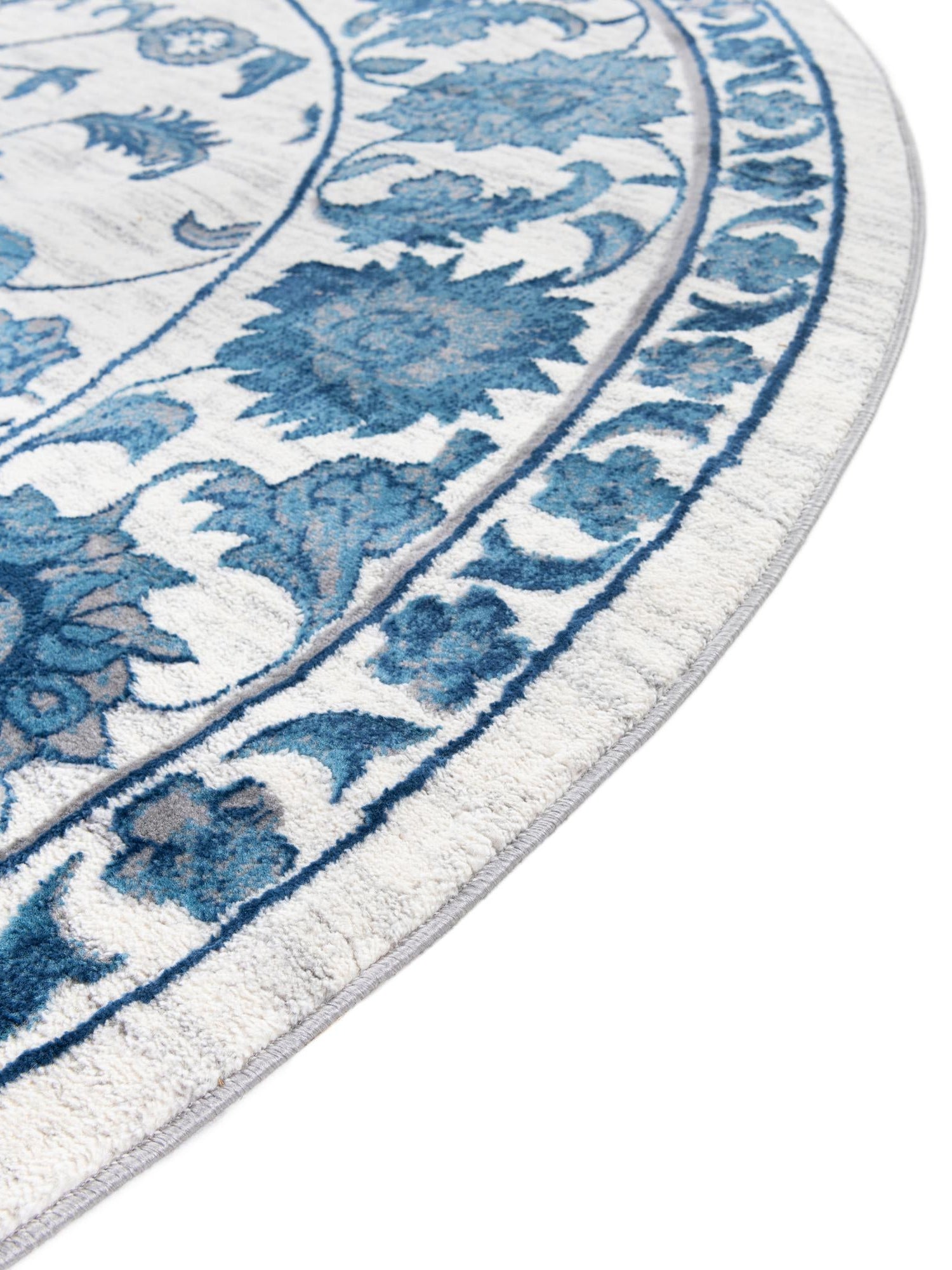 White Blue 6' 1 x 6' 1 Boston Round Area Rug 55% Polypropylene & 45% Polyester Easy Clean Traditional Classical Carpet for Contemporary Living Dining Room Office Space for Sale at Rug Engine