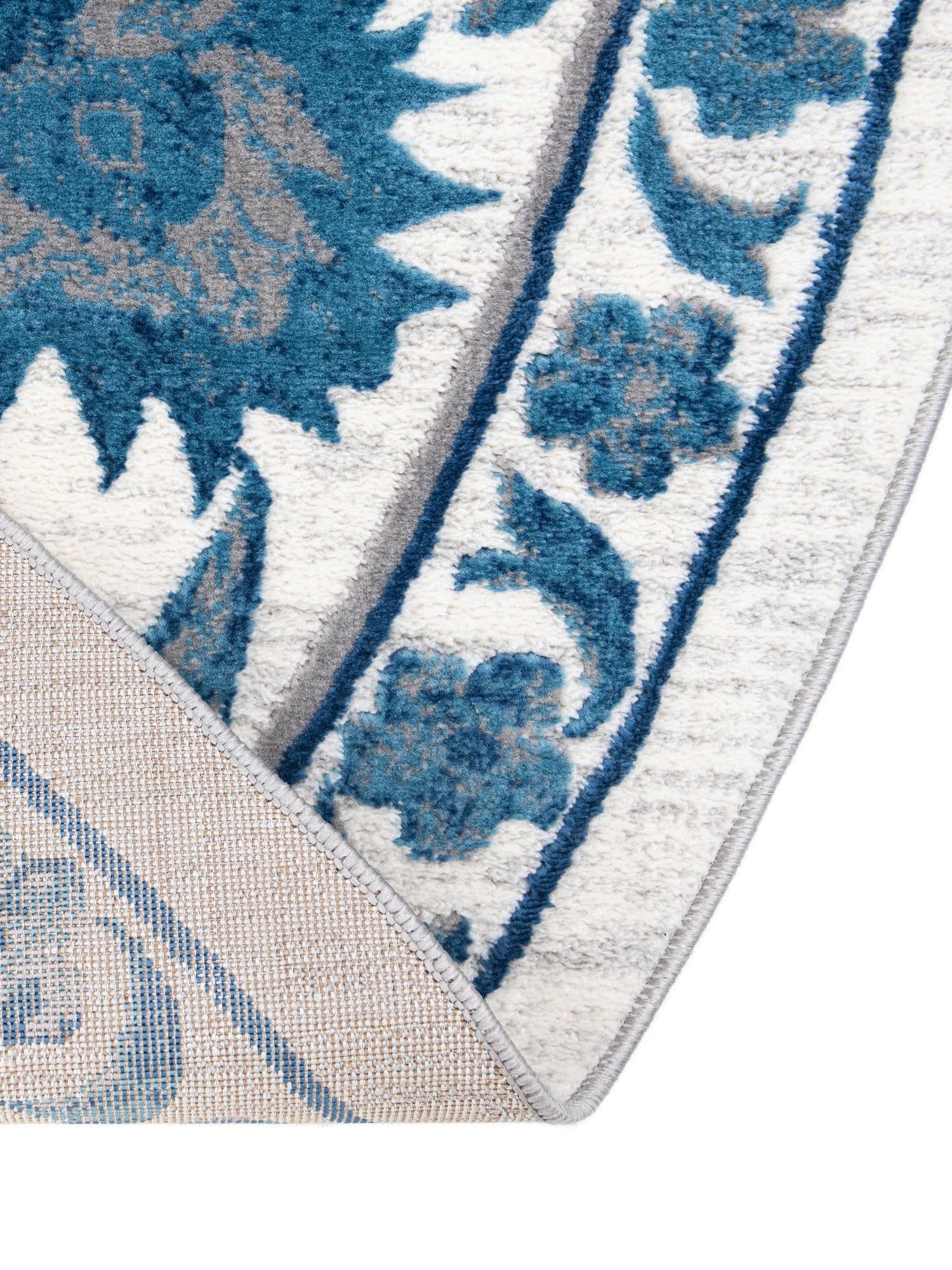 White Blue 3' 3 x 3' 3 Boston Round Area Rug 55% Polypropylene & 45% Polyester Easy Clean Traditional Classical Carpet for Contemporary Living Dining Room Office Space for Sale at Rug Engine