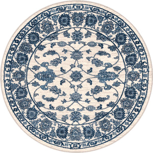 White Blue 5' 1 x 5' 1 Boston Round Area Rug 55% Polypropylene & 45% Polyester Easy Clean Traditional Classical Carpet for Contemporary Living Dining Room Office Space for Sale at Rug Engine