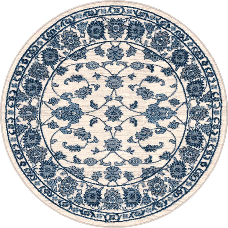 White Blue 5' 1 x 5' 1 Boston Round Area Rug 55% Polypropylene & 45% Polyester Easy Clean Traditional Classical Carpet for Contemporary Living Dining Room Office Space for Sale at Rug Engine