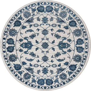 White Blue 7' 10 x 7' 10 Boston Round Area Rug 55% Polypropylene & 45% Polyester Easy Clean Traditional Classical Carpet for Contemporary Living Dining Room Office Space for Sale at Rug Engine
