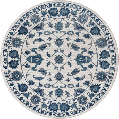 White Blue 7' 10 x 7' 10 Boston Round Area Rug 55% Polypropylene & 45% Polyester Easy Clean Traditional Classical Carpet for Contemporary Living Dining Room Office Space for Sale at Rug Engine
