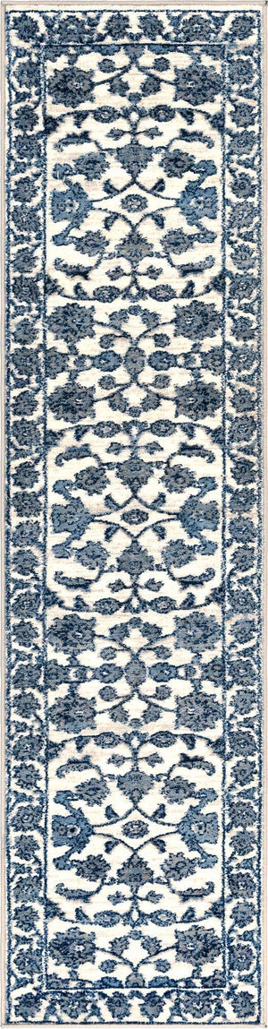White Blue 2' x 8' Boston Runner Area Rug 55% Polypropylene & 45% Polyester Easy Clean Traditional Classical Carpet for Contemporary Living Dining Room Office Space for Sale at Rug Engine