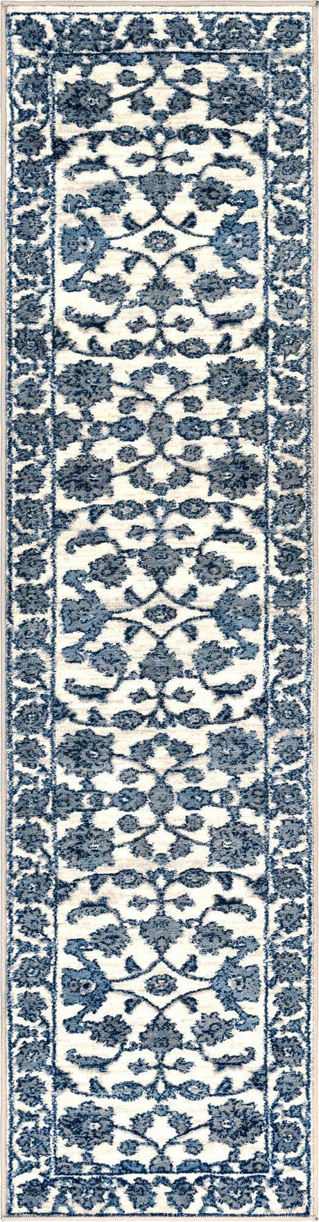 White Blue 2' x 8' Boston Runner Area Rug 55% Polypropylene & 45% Polyester Easy Clean Traditional Classical Carpet for Contemporary Living Dining Room Office Space for Sale at Rug Engine