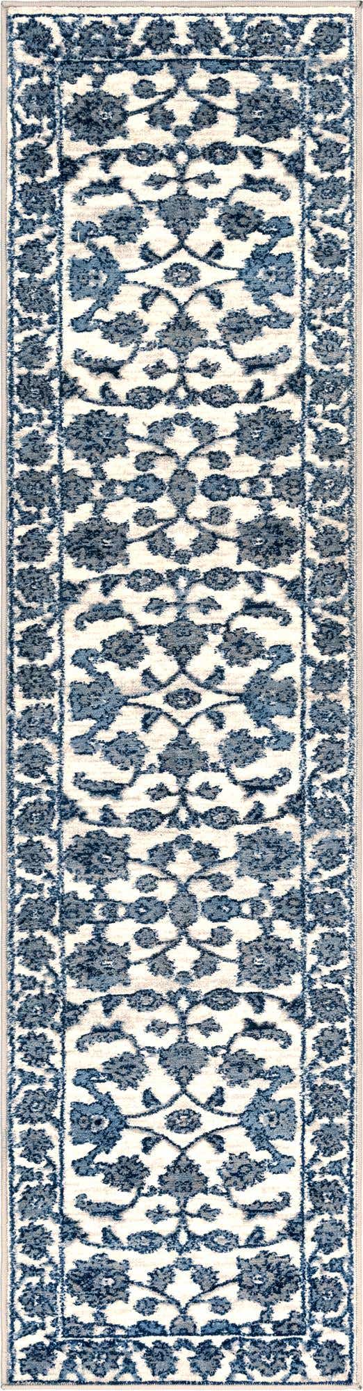 White Blue 2' x 8' Boston Runner Area Rug 55% Polypropylene & 45% Polyester Easy Clean Traditional Classical Carpet for Contemporary Living Dining Room Office Space for Sale at Rug Engine