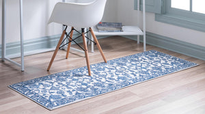 White Blue 2' x 8' Boston Runner Area Rug 55% Polypropylene & 45% Polyester Easy Clean Traditional Classical Carpet for Contemporary Living Dining Room Office Space for Sale at Rug Engine