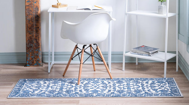 White Blue 2' x 5' 3 Boston Runner Area Rug 55% Polypropylene & 45% Polyester Easy Clean Traditional Classical Carpet for Contemporary Living Dining Room Office Space for Sale at Rug Engine