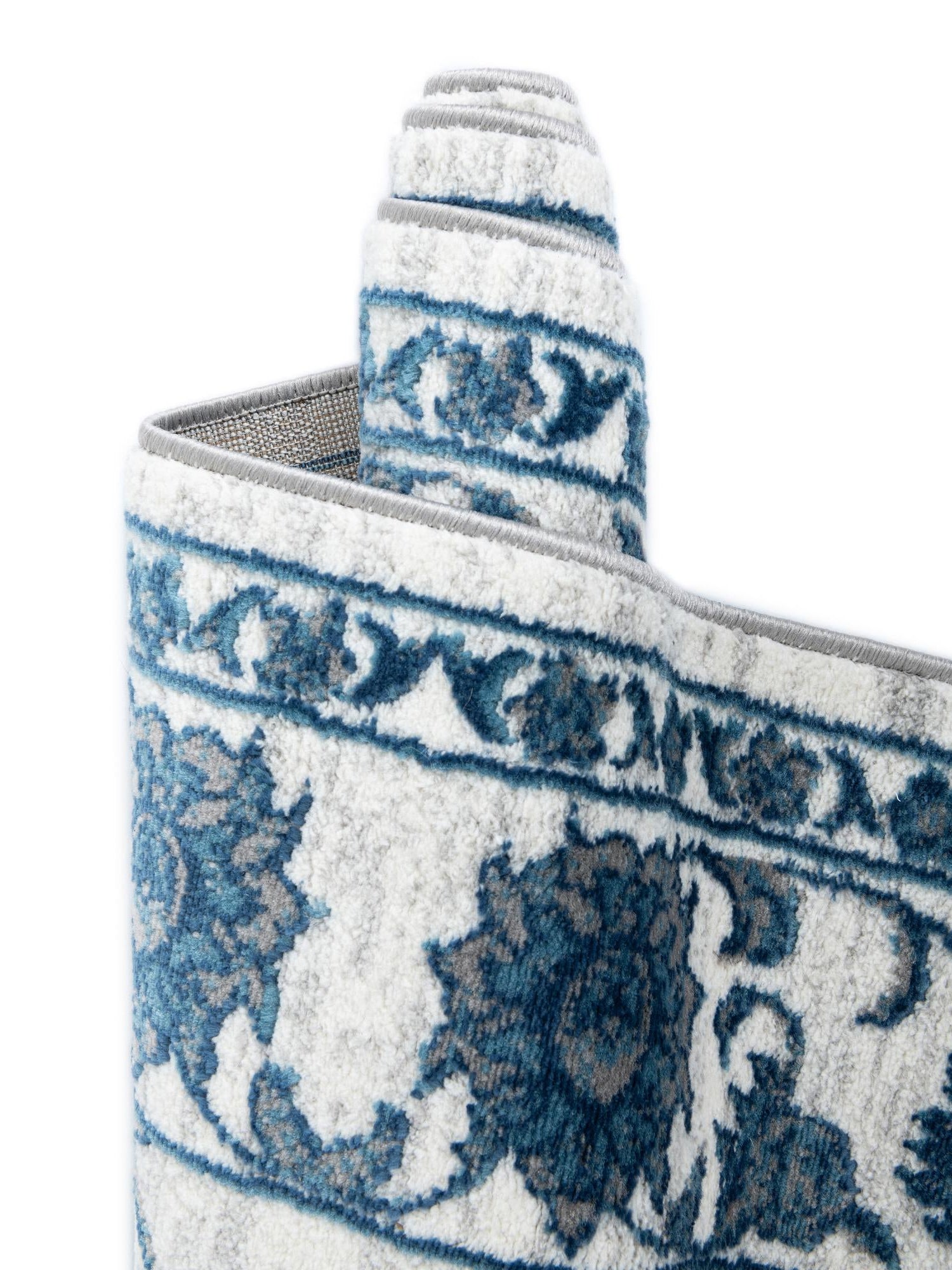 White Blue 2' 7 x 12' Boston Runner Area Rug 55% Polypropylene & 45% Polyester Easy Clean Traditional Classical Carpet for Contemporary Living Dining Room Office Space for Sale at Rug Engine