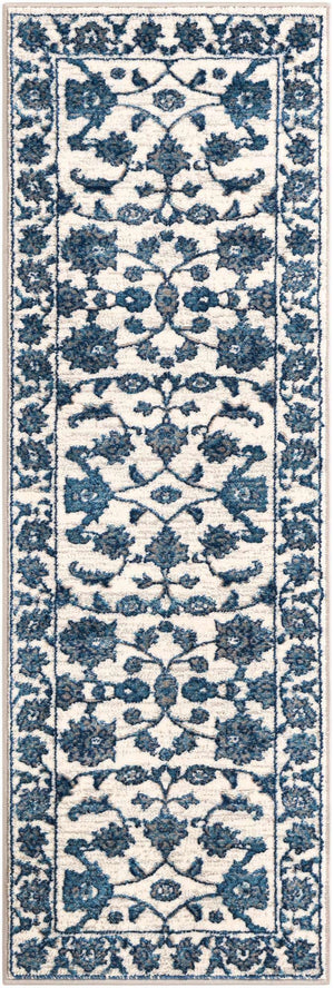 White Blue 2' x 6' 1 Boston Runner Area Rug 55% Polypropylene & 45% Polyester Easy Clean Traditional Classical Carpet for Contemporary Living Dining Room Office Space for Sale at Rug Engine