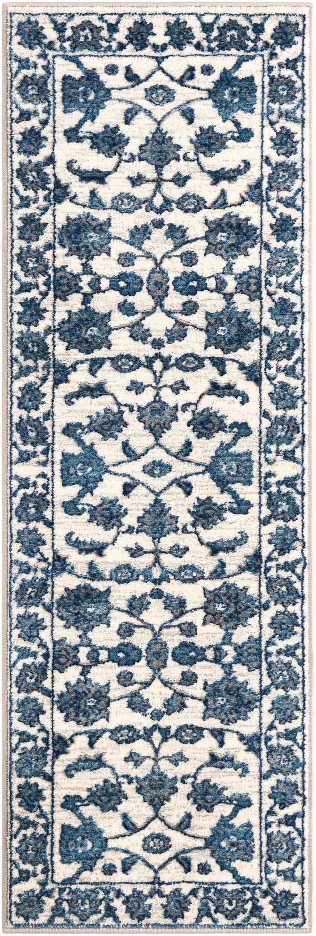 White Blue 2' x 6' 1 Boston Runner Area Rug 55% Polypropylene & 45% Polyester Easy Clean Traditional Classical Carpet for Contemporary Living Dining Room Office Space for Sale at Rug Engine