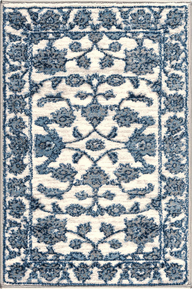 White Blue 2' x 3' 1 Boston Rectangle Area Rug 55% Polypropylene & 45% Polyester Easy Clean Traditional Classical Carpet for Contemporary Living Dining Room Office Space for Sale at Rug Engine