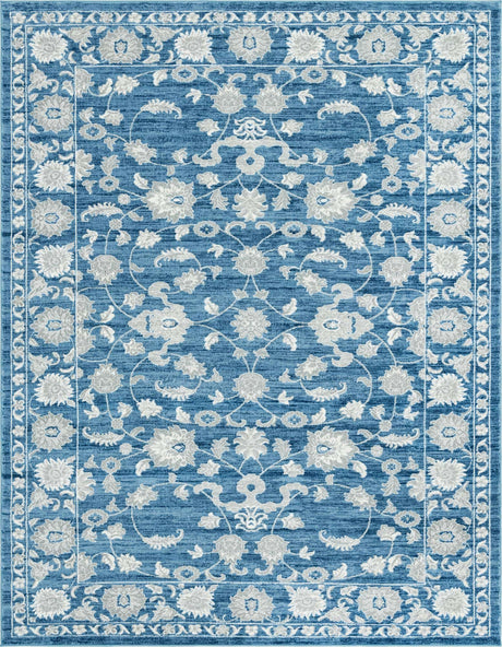 Blue 9' x 12' Boston Rectangle Area Rug 55% Polypropylene & 45% Polyester Easy Clean Traditional Classical Carpet for Contemporary Living Dining Room Office Space for Sale at Rug Engine