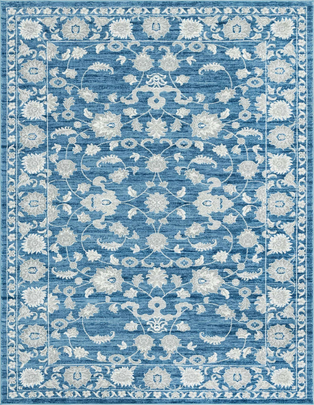 Blue 9' x 12' Boston Rectangle Area Rug 55% Polypropylene & 45% Polyester Easy Clean Traditional Classical Carpet for Contemporary Living Dining Room Office Space for Sale at Rug Engine