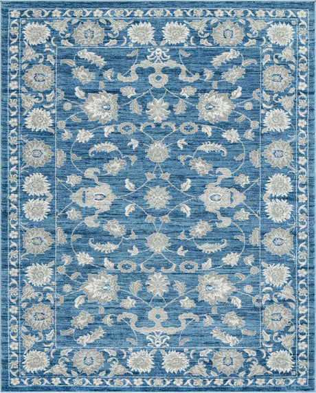 Blue 7' 10 x 10' Boston Rectangle Area Rug 55% Polypropylene & 45% Polyester Easy Clean Traditional Classical Carpet for Contemporary Living Dining Room Office Space for Sale at Rug Engine