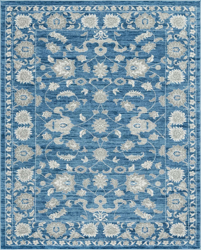 Blue 7' 10 x 10' Boston Rectangle Area Rug 55% Polypropylene & 45% Polyester Easy Clean Traditional Classical Carpet for Contemporary Living Dining Room Office Space for Sale at Rug Engine