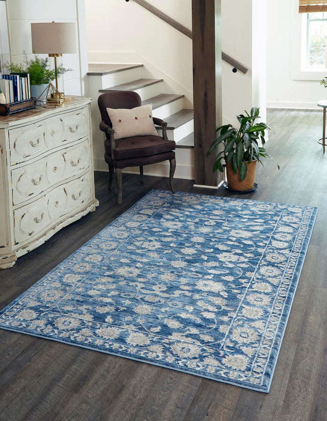 Blue 9' x 12' Boston Rectangle Area Rug 55% Polypropylene & 45% Polyester Easy Clean Traditional Classical Carpet for Contemporary Living Dining Room Office Space for Sale at Rug Engine