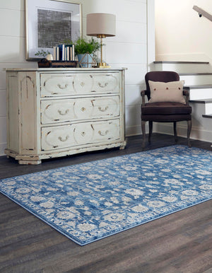Blue 9' 10 x 14' Boston Rectangle Area Rug 55% Polypropylene & 45% Polyester Easy Clean Traditional Classical Carpet for Contemporary Living Dining Room Office Space for Sale at Rug Engine